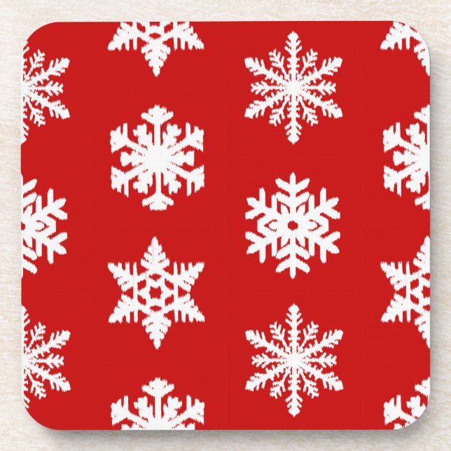 Posavasos Ikat Snowflakes - Rojo oscuro y blanco (Frente)