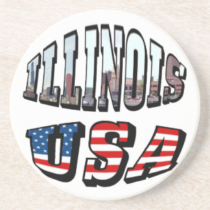 Posavasos Illinois Bandera de Estados Unidos y foto de estad