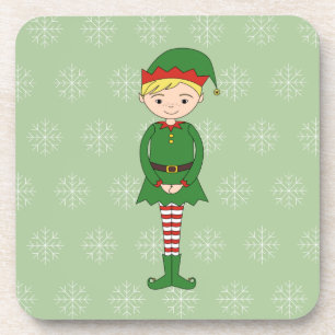 Posavasos illusima Niño Elfo de Navidad Copos de Nieve Verde