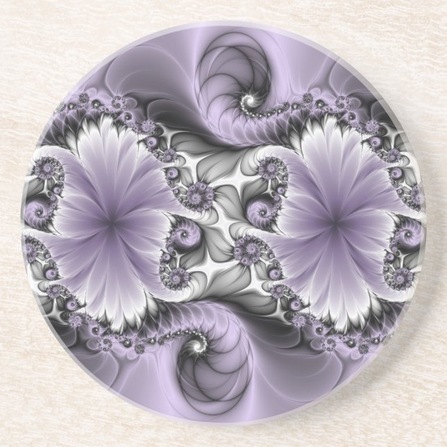 Posavasos Ilusión Lilac Resumen Arte Fractal Floral Fantasía (Frente)