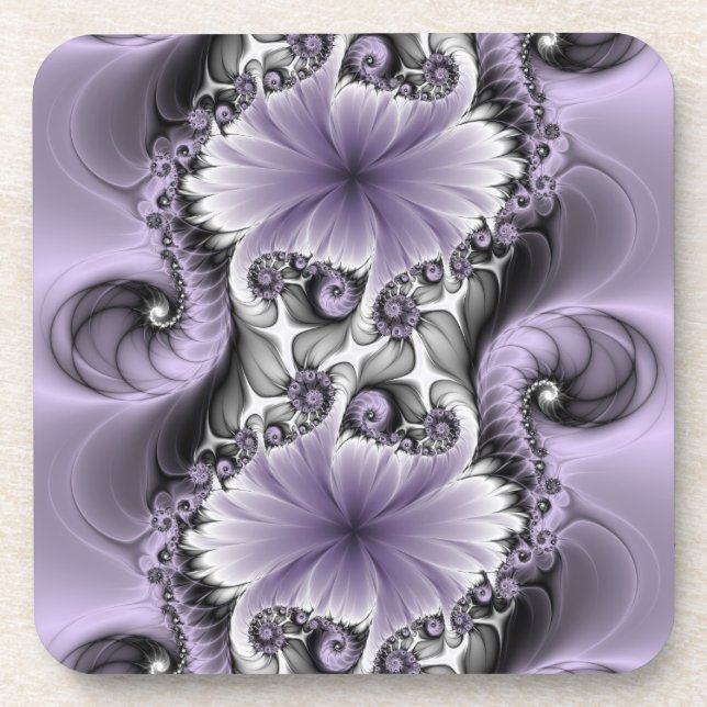 Posavasos Ilusión Lilac Resumen Arte Fractal Floral Fantasía (Frente)