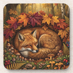 Posavasos Ilustración acogedora de otoño de un zorro rojo du