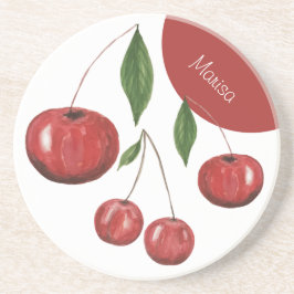 Posavasos Ilustracion acuarela de cerezas dulces monogramado