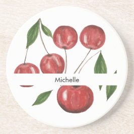 Posavasos Ilustracion acuarela de cerezas dulces monogramado