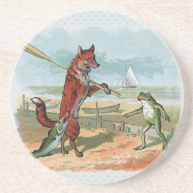 Posavasos Ilustracion antiguo de pesca de rana Fox (Frente)