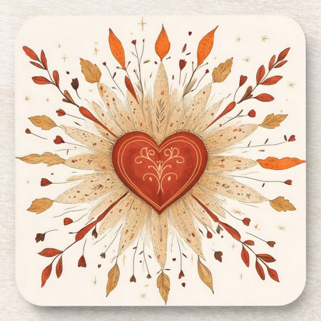 Posavasos Ilustración Bohemio Otoñal del Corazón (Frente)