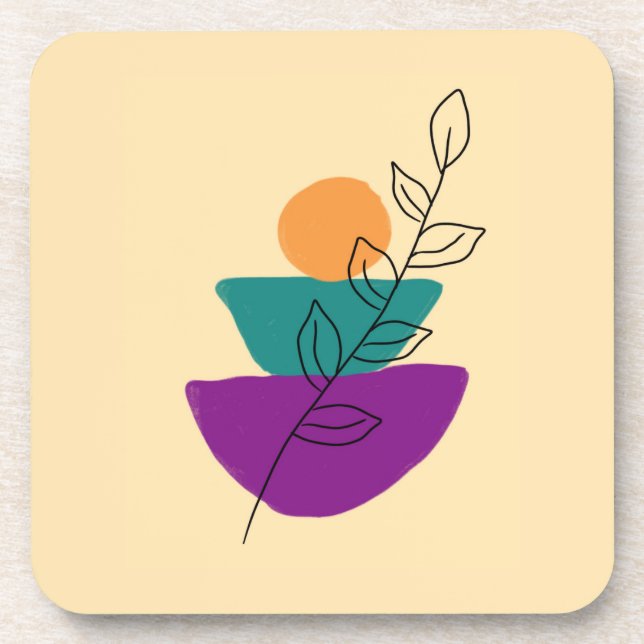 Posavasos Ilustración boho de hojas (Frente)