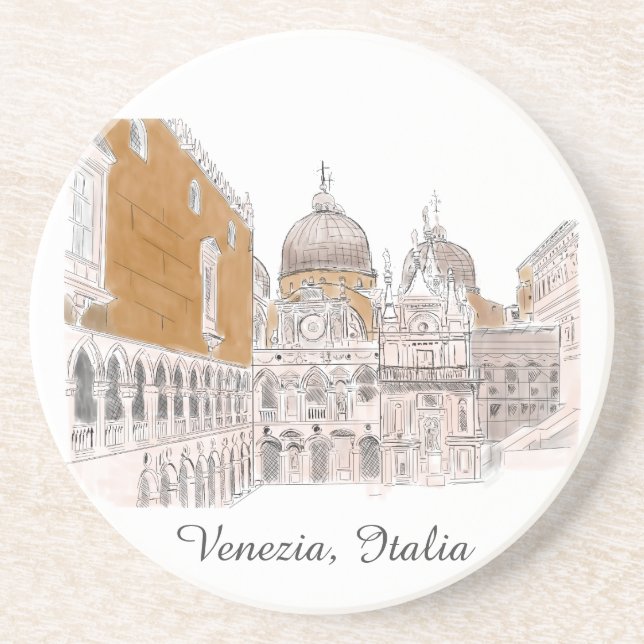 Posavasos Ilustracion Clásico de Venice St Marks Square (Frente)