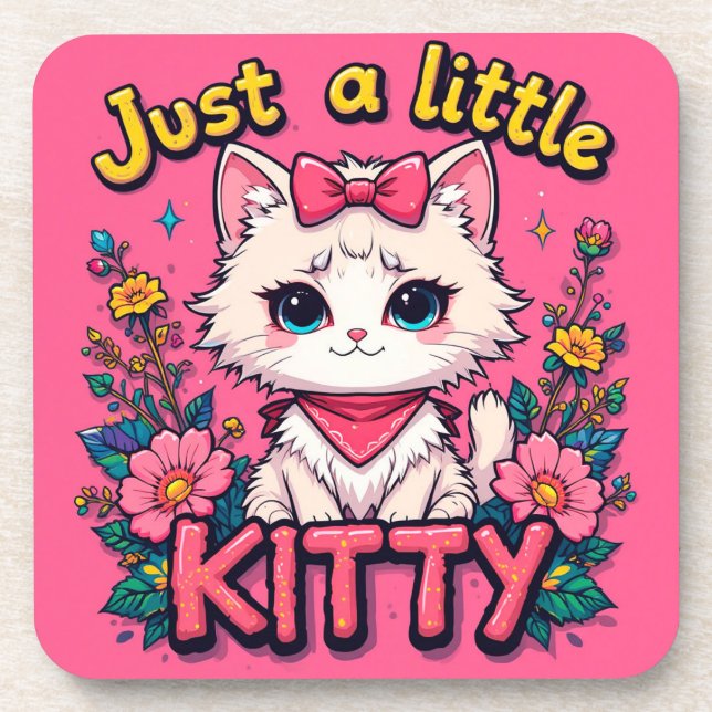 Posavasos Ilustración de adorable gatito blanco (Frente)