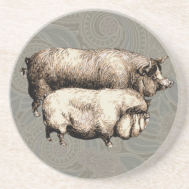 Posavasos Ilustracion de arte antiguo de la granja de cerdos (Frente)