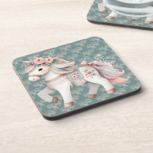 Posavasos Ilustración de caballo fantástico en pastel floral