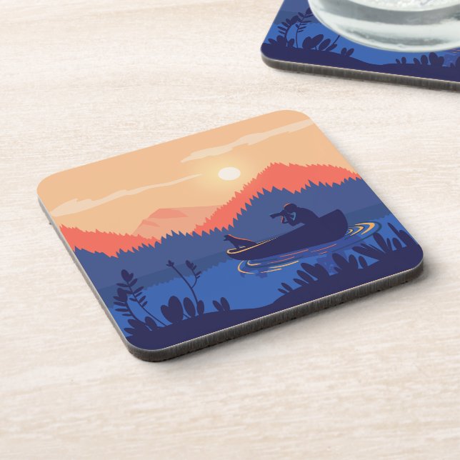 Posavasos Ilustración de Canoa en Sunset Lake (Lado Izquierdo)