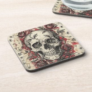 Posavasos Ilustración de cráneo y rosas de Grunge Punk