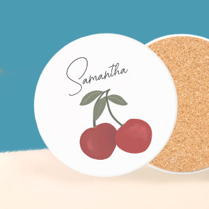 Posavasos Ilustración de Dos Cerezas Rojas Arte de Frutas