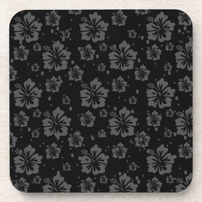 Posavasos Ilustracion de flores negras sobre fondo negro (Frente)