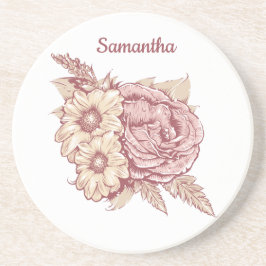 Posavasos Ilustracion de flores nombre personalizado sandsto