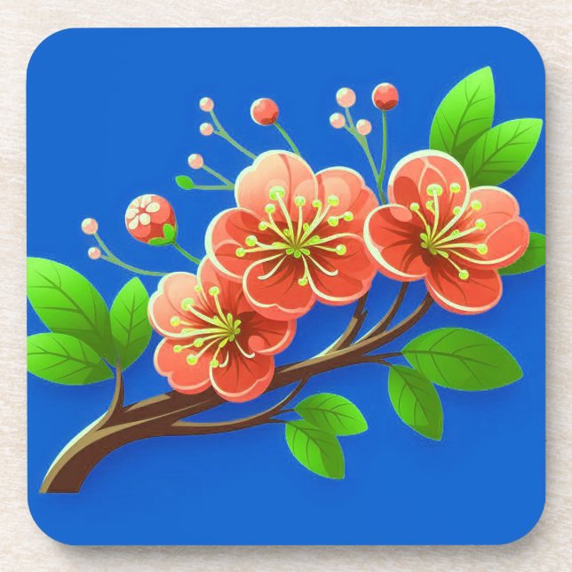 Posavasos Ilustración de flores rosadas (Frente)