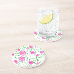 Posavasos Ilustracion de flores verdes y rosas