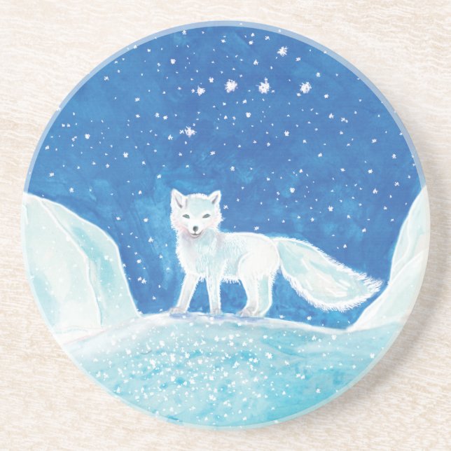 Posavasos Ilustracion de Fox blanca ártica (Vulpes lagopus) (Frente)