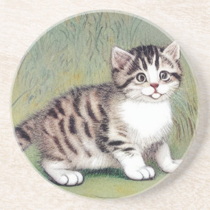 Posavasos Ilustracion de gatito vintage a rayas