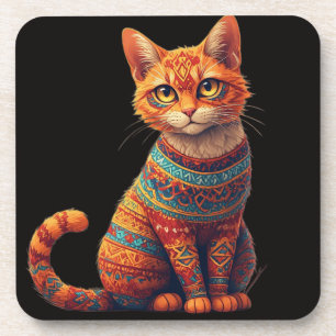 Posavasos Ilustración de gato con patrones lindos al estilo 
