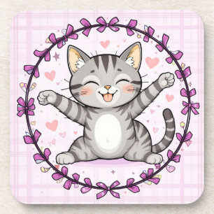 Posavasos Ilustración de gato de dibujos animados feliz