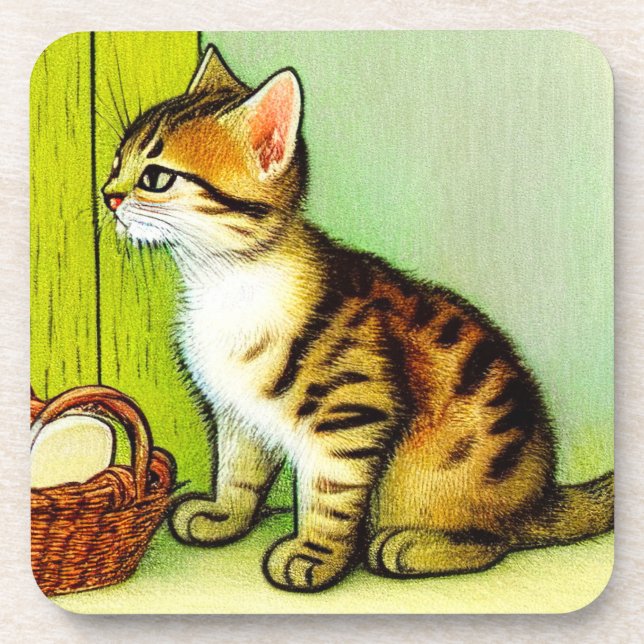 Posavasos Ilustracion de gato de tabby de época (Frente)