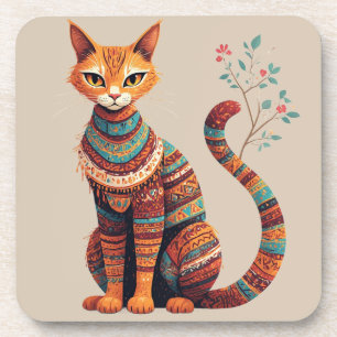 Posavasos Ilustración de gato tribal boho Diseño de arte pop