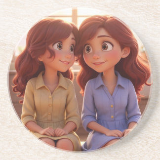 Posavasos Ilustración de hermanas – Arte de hermanas hermosa
