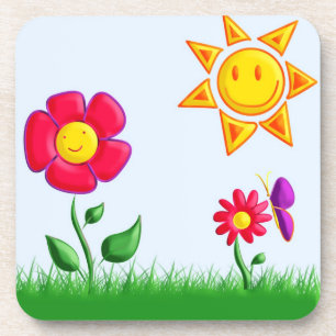 Posavasos Ilustracion de jardín soleado
