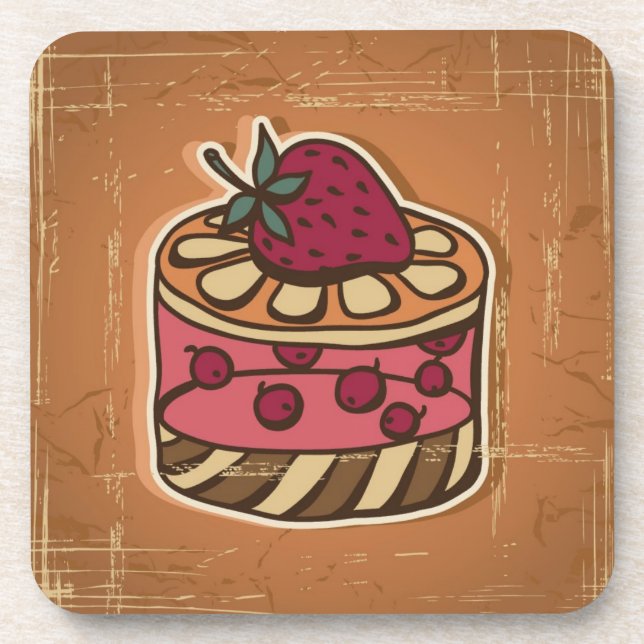 Posavasos Ilustracion de la torta en estilo retro (Frente)