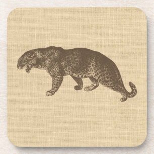 Posavasos Ilustracion de leopardo de época en Burlap