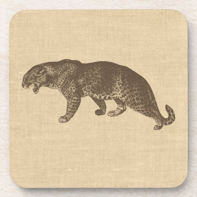 Posavasos Ilustracion de leopardo de época en Burlap (Frente)