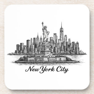 Posavasos Ilustración de línea del horizonte de la ciudad de