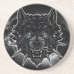 Posavasos Ilustración de lobo feroz con collar de pinchos