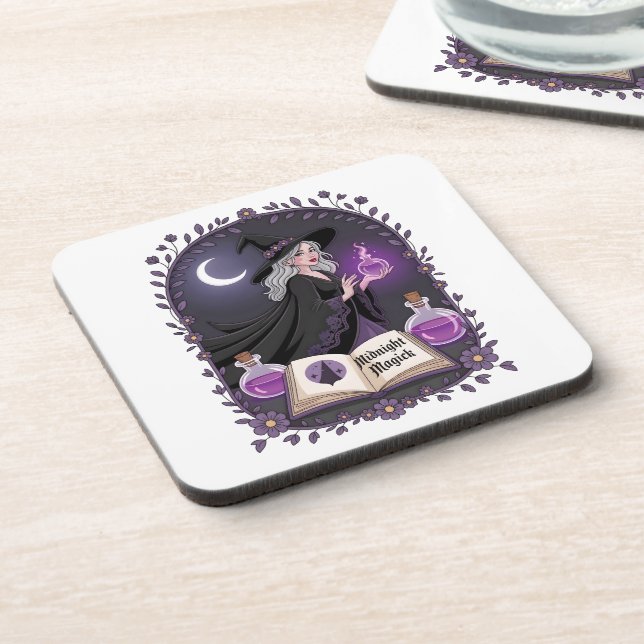 Posavasos Ilustración de Magia de Medianoche de una Joven Br (Lado Izquierdo)