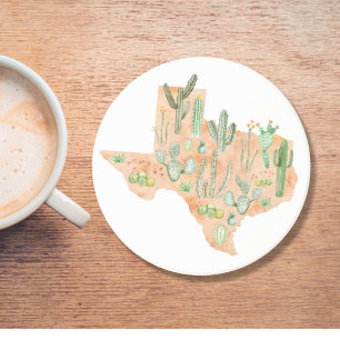 Posavasos Ilustración de mapa de Texas en acuarela para viaj