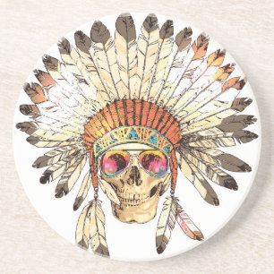 Posavasos Ilustracion de moda de cráneo nativo americano