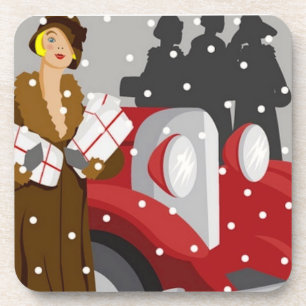 Posavasos Ilustración de moda de invierno vintage elegante d