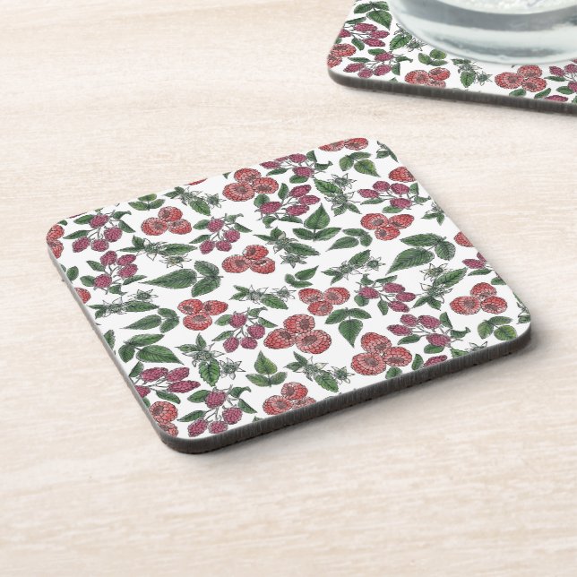 Posavasos Ilustración de patrón de hojas de fruto de frambue (Lado Izquierdo)