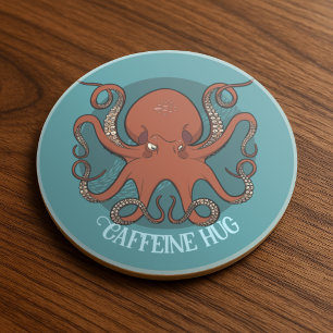 Posavasos Ilustración de pulpo rojo feroz con diseño de text