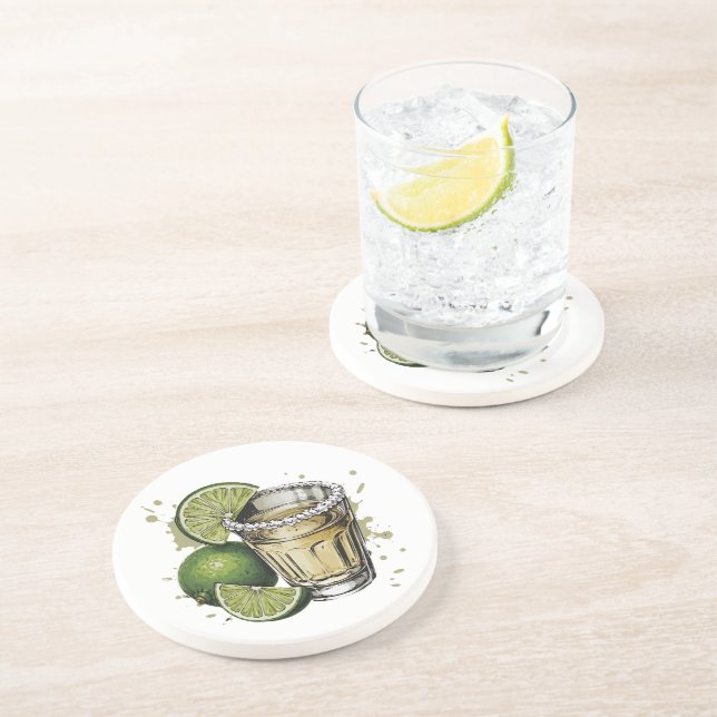 Posavasos Ilustración de tequila con sal y lima (Lado)