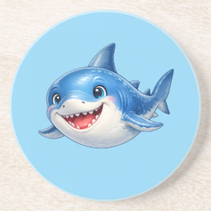 Posavasos Ilustración de tiburón lindo con grandes ojos feli