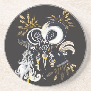 Posavasos Ilustracion de tinta de cabras cantantes en blanco