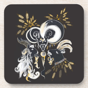 Posavasos Ilustracion de tinta de cabras cantantes en blanco