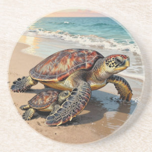 Posavasos Ilustración de tortuga marina y cría