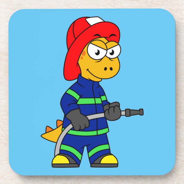Posavasos Ilustracion De Un Bombero De Tirano Rex. (Frente)