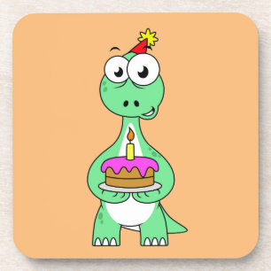 Posavasos Ilustracion De Un Brontosauro Con Pastel De Cumple