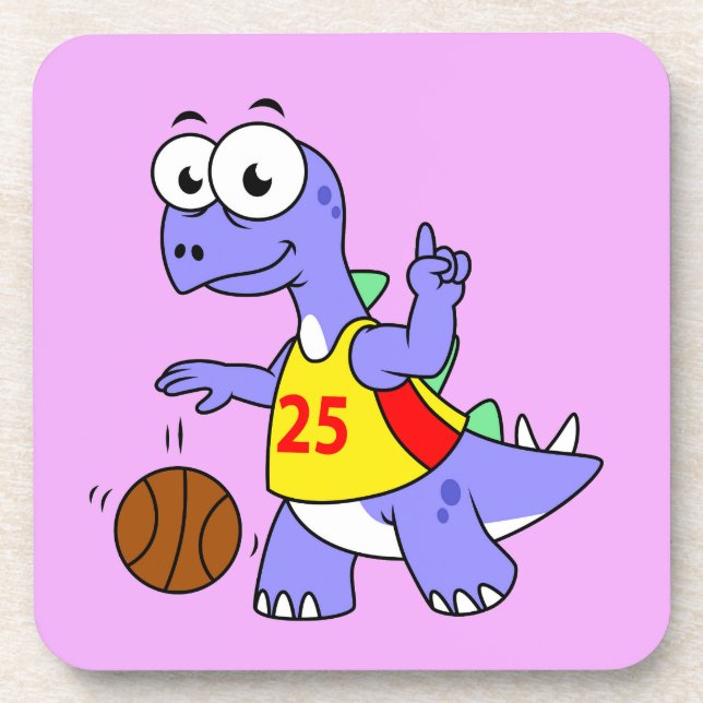 Posavasos Ilustracion De Un Estegosaurio Jugando Baloncesto. (Frente)