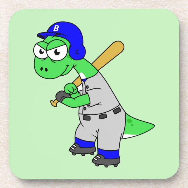 Posavasos Ilustracion De Un Jugador De Béisbol Brontosaurus. (Frente)